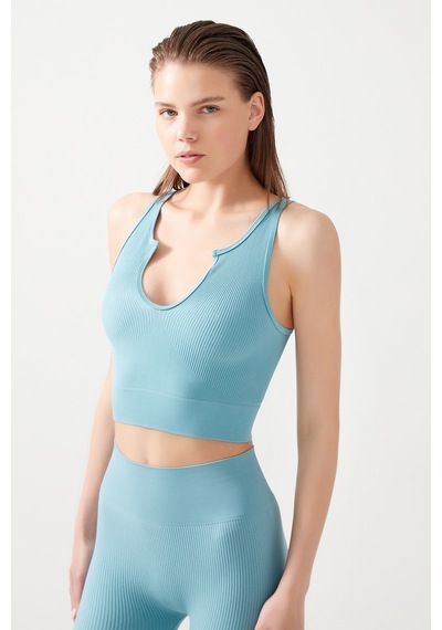 Los Ojos Kadın Mavi Askılı Fitilli Crop Top Büstiyer Scoop Mavi