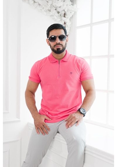 Paul Martin Fermuarlı Polo Yaka Regular Fit T-Shirt Fuşya