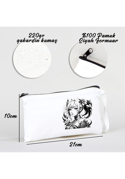 Tattoo Bez Kalemlik Çanta 21x10 Cm Beyaz - No.19 Beyaz - Siyah