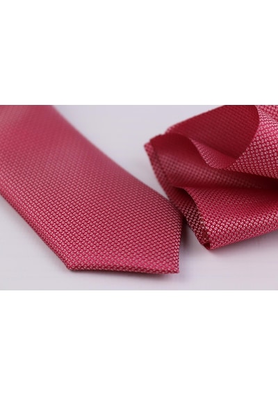 Demfashion Özel Desenli Kravat Mendil Seti - Kırmızı (533049125) Kırmızı