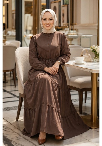 Hb Harma Time Butik Kadın Düğmeli Dantel Detaylı Beli Bağcıklı Ayrobin Kahverengi Elbise Acı Kahve Acı Kahve Hb Harma Time Butik Kadın Düğmeli Dantel Detaylı Beli Bağcıklı Ayrobin Kahverengi Elbise Acı Kahve Acı Kahve
