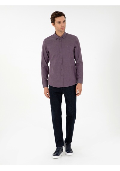 Cacharel Mürdüm Slim Fit Uzun Kollu Gömlek Pembe