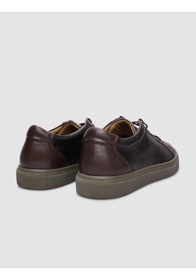 %100 Hakiki Deri Kahverengi Bağcıklı Erkek Sneaker-kahverengi Kahverengi