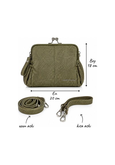 Just Polo Kadın Çift Askılı Çanta 18x20 Cm Fermuarlı Günlük Omuz Ve El Çantası Yeşil