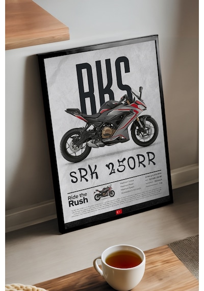 Rks Srk 250rr Siyah Ahşap Çerçeveli Poster, Dekoratif Motosiklet Duvar Tablosu