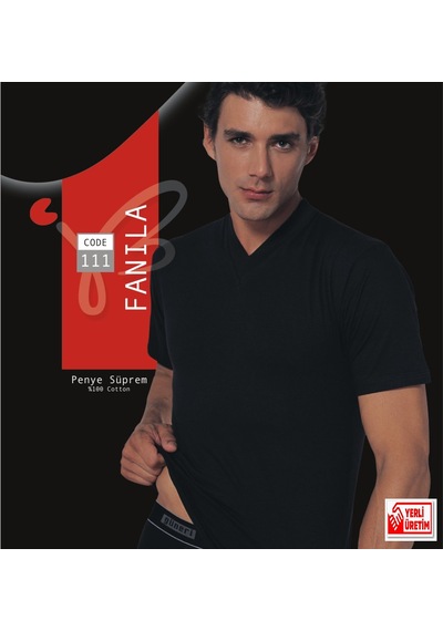 Güneri Underwear Erkek Siyah Süprem Yarım Kollu V Yaka Atlet % 100 Pamuklu Fanila 3 Lü Paket 111-3s Siyah