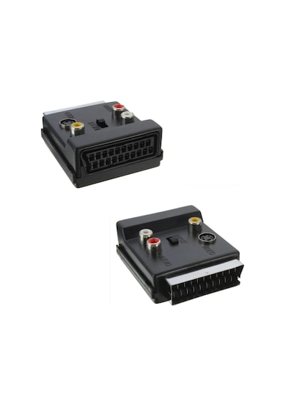 Ayarlanabilir Av Adaptörü Scart, 3 X Cinch Soketi, S-video Soketi Siyah Renk, Scart To Rca Tos Av Skart Çevirici Dönüştürücü S-video Adaptör