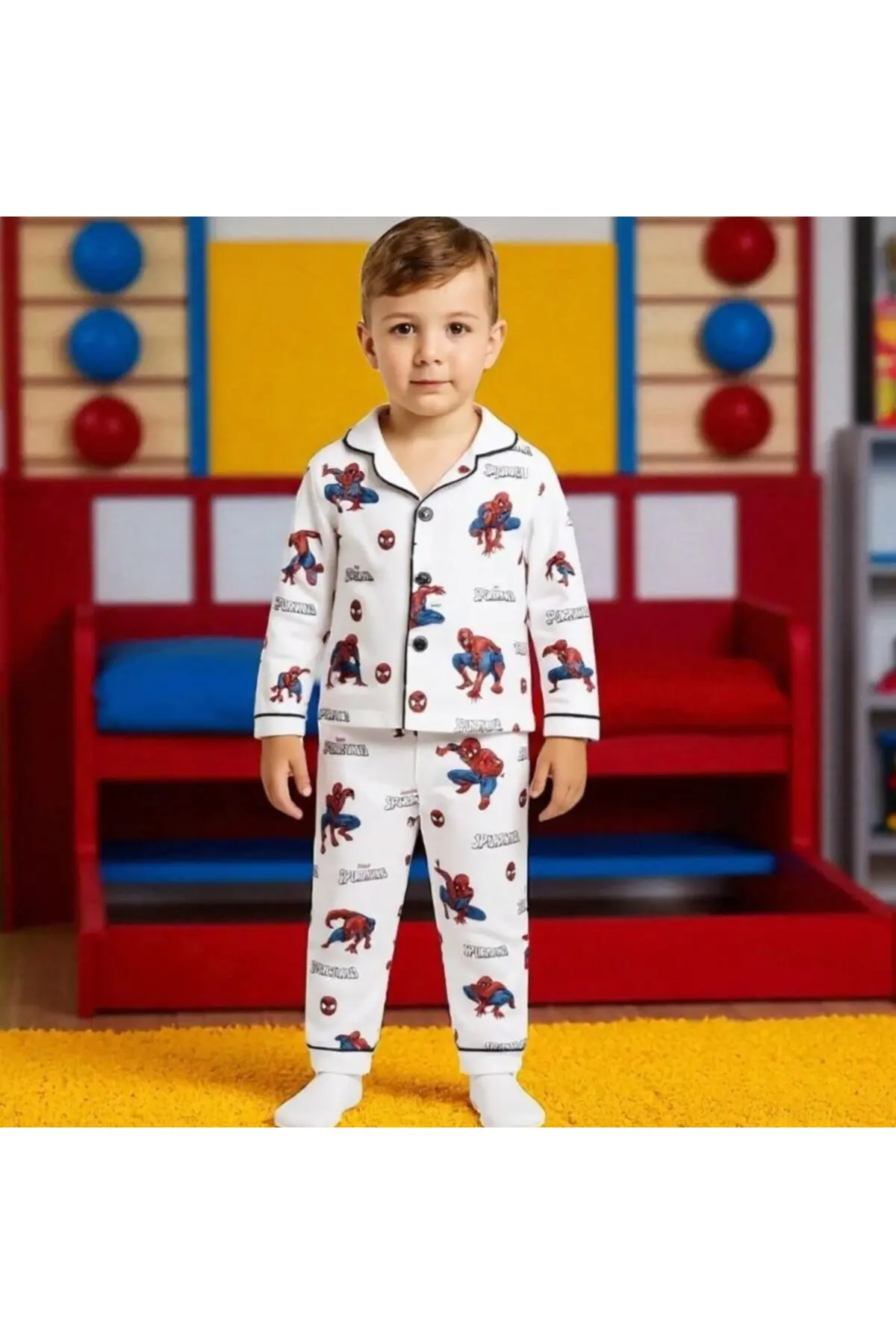 Dolaş Kids Örümcek Adam Lisanslı Çocuk Pijama Takımı Beyaz