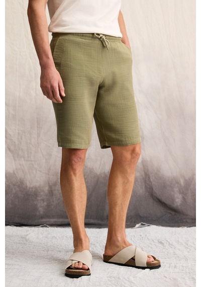 Grimelange Jens Erkek %100 Pamuk Müslin Kumaş Yanları Cepli Slim Fit Dar Kesim Haki Şort