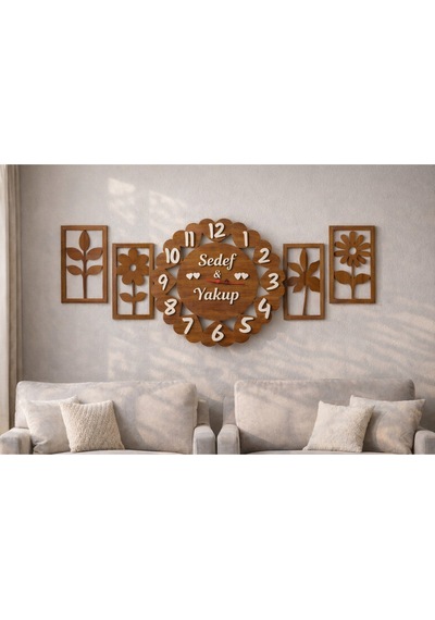 Salon Duvar Saati 40 Cm Çok Şık Kalp Temalı Kişiye Özel No 10011 Çok Renkli
