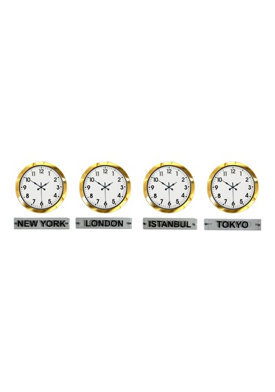Luxtime Gold Series 36 Cm 4 Lü Tabelalı Dünya Duvar Saati Otel Ve Resepsiyon Saati