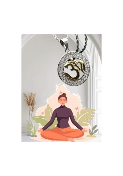 Yiwushi 1 Adet Vintage Yoga Om I Şareti Kolye, Çinko Alaşımlı Sentetik Kübik Zirkonya Metalik Gümüş + Altın Sarısı