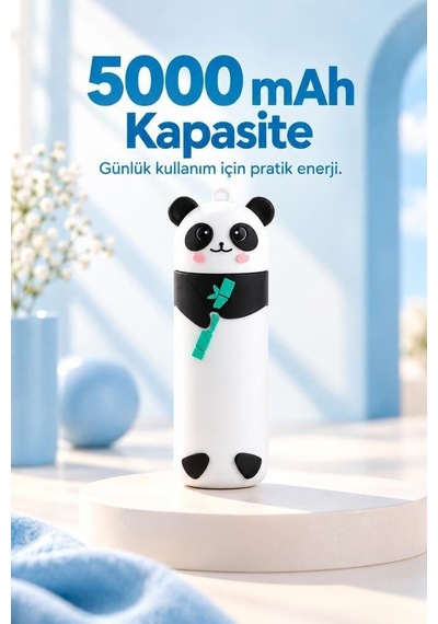 Yenilikçi Ürün Hediyelik Cihaz Mobil Enerji Mini Powerbank 5000 Mah Panda Pb5000 Siyah Beyaz Çok Renkli
