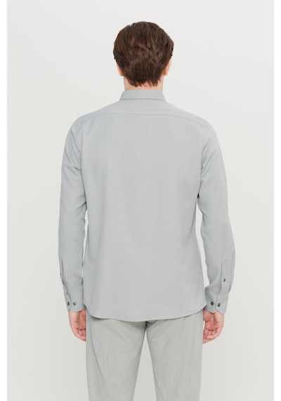 Altınyıldız Classıcs Erkek Grı Pamuklu Tailored Slim Fit Dar Kesim Düğmeli Yaka Armürlü Gömlek Gri