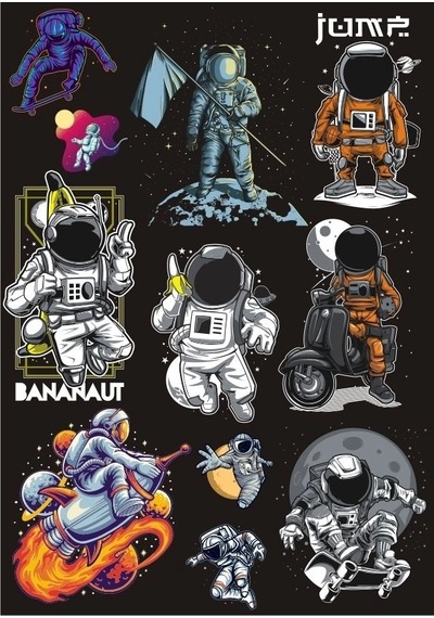 Astronot Temalı Sticker Set-2 10 Parça Telefon, Tablet, Defter, Laptop Sticker