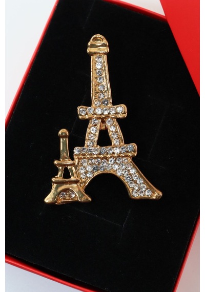 Gold Renk Eyfel Kulesi Broş. Taşlı Tasarım Broş. Yaka İğnesi. Kadın Broş. Broş. Eyfel Kulesi Broş. Gold