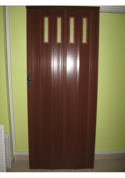 Ceviz Ahşap Desenli 1 Sıra Camlı Akordeon Kapı, 87x200cm