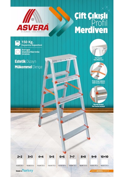 9+9 Basamaklı Çift Çıkışlı Profil Merdiven Ev, Bahçe, İşyeri İçin Uygun