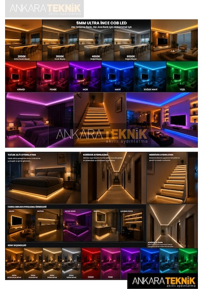 Ankara Teknik 5mm Ultra Ince Cob Şerit Led - Amber 12volt Tak Çalıştır Anahtarlı Set Metre Seçiniz 2 Metre