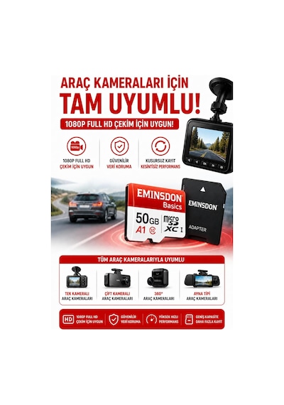 50gb Hafıza Kartı Ev Araç Güvenlik Kamerası Uyumlu Telefon Tablet Micro Sd Class10