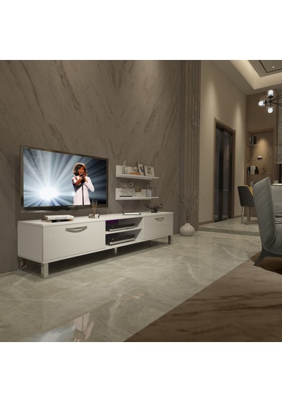 Decoraktiv Eko 4 Slm Dvd Krom Ayaklı Tv Ünitesi Tv Sehpası Beyaz