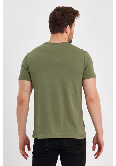 Erkek Indigo %100 Pamuk Basıc Regular Fit Pamuklu Kısa Kollu V Yaka T-shirt Haki