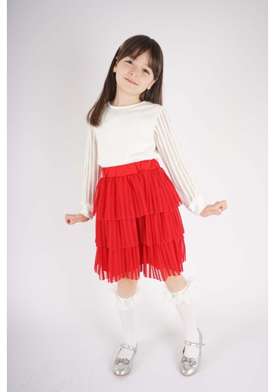Miniko Kids 23 Nisan 29 Ekim Konsept Kol Tül Detaylı Tütü Etekli Takım Kırmızı Miniko Kids 23 Nisan 29 Ekim Konsept Kol Tül Detaylı Tütü Etekli Takım Kırmızı