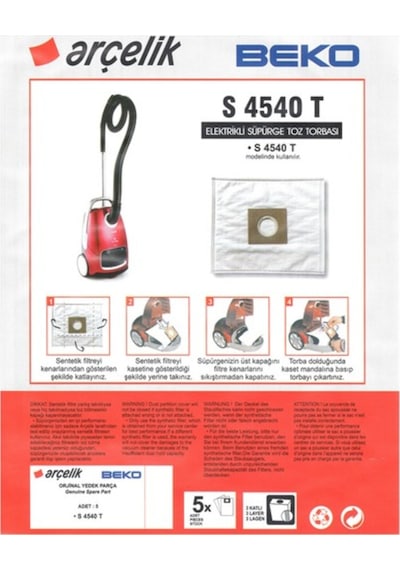 Arçelik Uyumlu S 4540 T Sentetik Süpürge Torbası