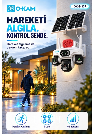 O-kam Ok-s-337 Prm. 4g 4 Lensli Solar Sirenli Aov Kamera