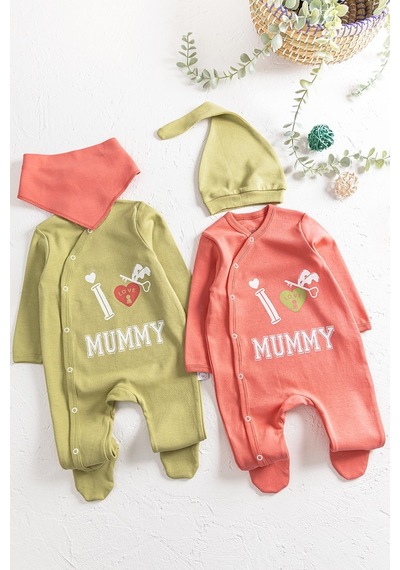 Babymod I Love Mummy Baskılı 2'Li Uzun Kollu Kız/Erkek Bebek Tulum Takım