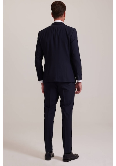 Erkek Koyu Lacivert Slim Fit %100 Yün Takım Elbise