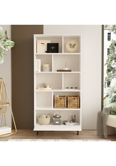 Robin Home Lidya Kitaplık Raf Metal Ayaklı 176cm Kapaklı Beyaz