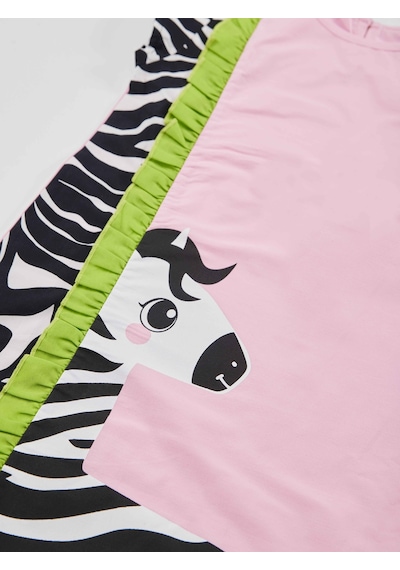 Denokids Fırfırlı Zebra Kız Çocuk Pembe Elbise Pembe
