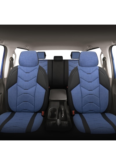 Minderland Verita Elegance Serisi Oto Koltuk Kılıfı, Keten-deri / Mavi, Renault 12 İle Uyumlu