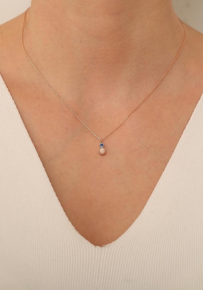 14 Ayar Rose Altın Aquamarin Taşlı Okyanus Kolye