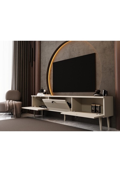 Melura Tv Ünitesi - Tv Sehpası 180 Cm %100 Mdf Lake Ahşap Ayaklı Kumtaşı