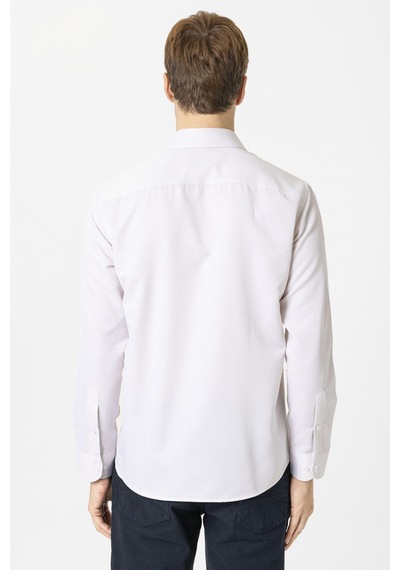 Süvari Bej Slim Fit Armürlü Klasik Yaka Gömlek