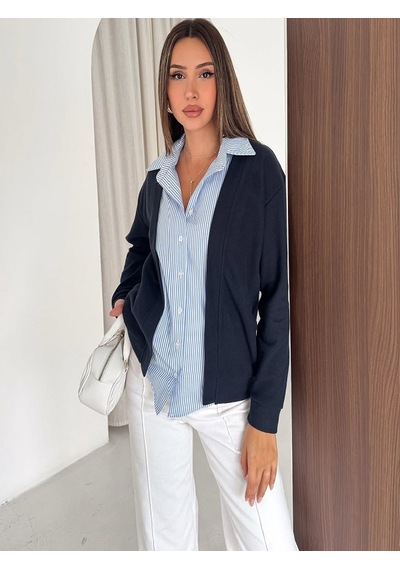 Mirve Butik Gömlekli Selanik Hırka Lacivert