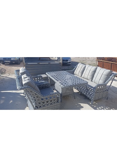 Neps Metal Gri Rattan Bahçe Ve Balkon Takimi 3+1+1 Arti Masa 2 Puf Minder Ve Temperli Cam Neps Metal Gri Rattan Bahçe Ve Balkon Takimi 3+1+1 Arti Masa 2 Puf Minder Ve Temperli Cam