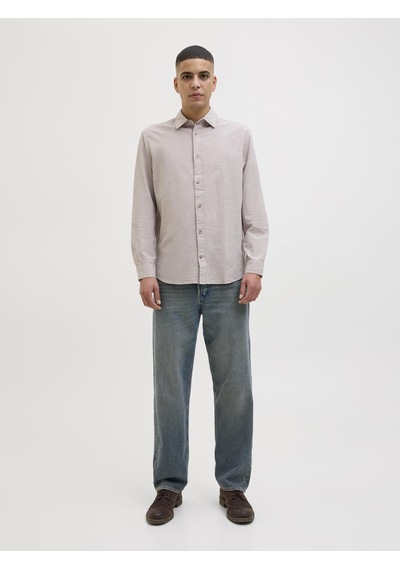 Jack & Jones Erkek Keten Karışımlı Gömlek - Summer - 12269315 Crockery Çok Renkli