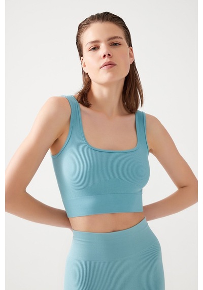 Los Ojos Kadın Mavi Askılı Fitilli Kare Yaka Crop Top Büstiyer Square Mavi