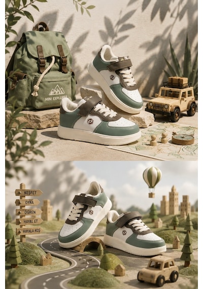 Muggo Snyder Cırtlı Ve Bağcıklı Günlük Çocuk Sneaker Spor Ayakkabı Yeşil