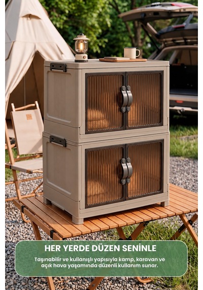 Evonıta 2 Katlı Portatif Dolap 80 Lt Geniş Hacimli Çok Amaçlı Organizer 49x30x59 Cm Bej