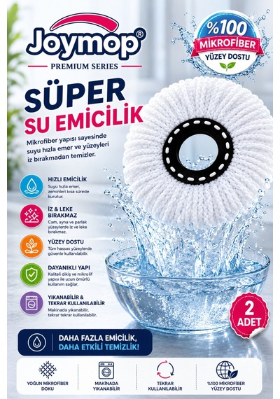 2 Li %100 Mikrofiber Yedek Mop Ultra Emici Premium Seri