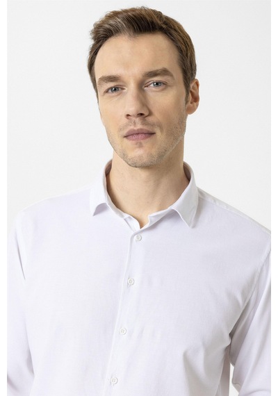 Süvari Beyaz Slim Fit Düz Klasik Yaka Gömlek-34081 Beyaz
