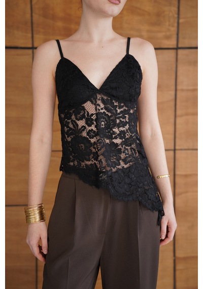 Verymoda Askılı Brode Bluz - D2965 Siyah