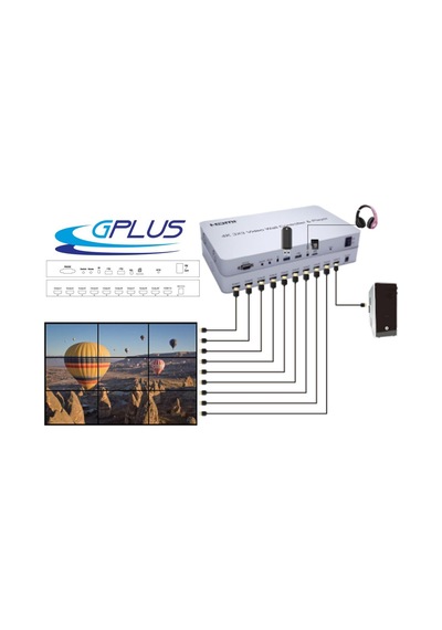 Gplus 4KVW349P 3x3 Video Wall Controller 4K Ultra HD HDMI Duvar Ekran Denetleyici