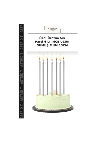 Özel Üretim Şık Parti 6 Lı İnce Uzun Gümüş Mum 13cm