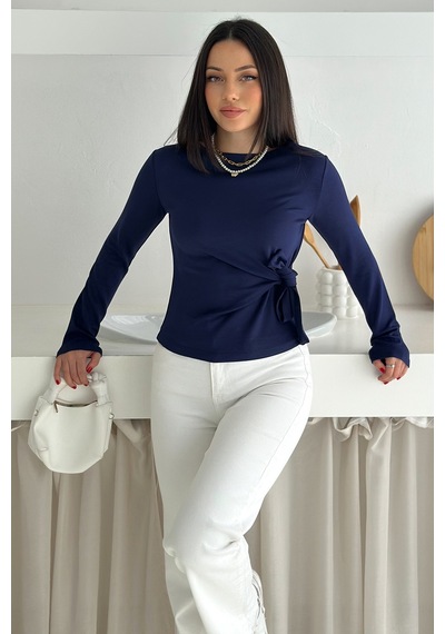 Noa & Noa Kadın Belden Bağlamalı Uzun Kollu Bluz Minimal & Şehirli Stil Lacivert