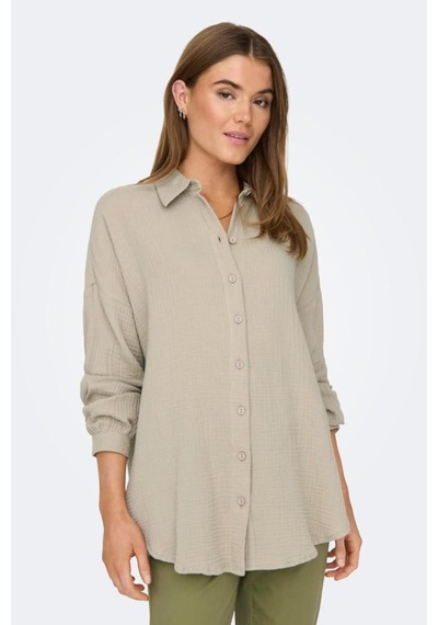 Only 15267998 Onlthyra Oversızed Shırt Noos Wvn Ss Kadın Gömlek Oxford Tan
